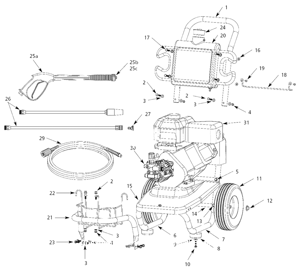 Pressure-Washer Parts Diagram and Parts List for PW2458H2  Campbell Hausfeld Pressure Washer